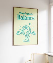 Find Your Balance, Retro Wall Print, Positive Wall Art, Manifest Poster, Retro Wall Decor, Large Printable Art, Download