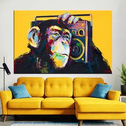 painting monkey wall decor, abstract animal art, monkey wall art, monkey boombox canvas, graffiti monkey canvas art, mon