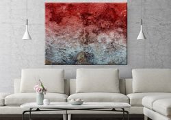Red Abstract Wall Art, Red Abstract Canvas Art, Red and Blue Wall Decor, Marble Wall Art, Marble Wall Decor, Split Canva