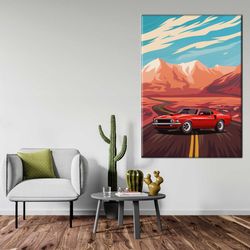 retro american muscle car poster, muscle car canvas, ford mustang canvas, american muscle wall art, car canvas, vintage