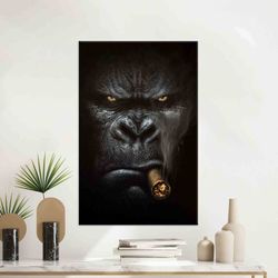 Smoking Gorilla Wall Art, Gorilla Poster, Canvas Wall Art,  Smoking Monkey Wall Art, Personalized Wall Art, Man Cave Dec