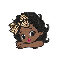 Applique Leopard Bow Girl Machine Embroidery Design, 4 sizes, Instant Download