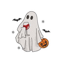 Ghost with Glass Of Wine Embroidery Design, Halloween Machine Embroidery Design, 3 sizes, Instant Download