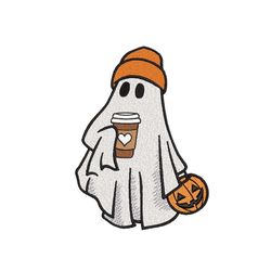 Ghost with Coffee Embroidery Design, Halloween Embroidery Design, 3 sizes, Instant Download