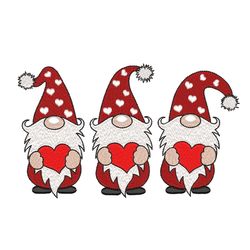 Cute Three Valentine Gnomes Embroidery Design, 3 sizes, Instant Download