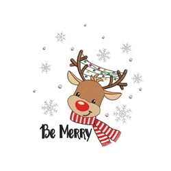 Christmas Reindeer Embroidery Design, Be Merry Embroidery File, 4 sizes, Instant Download