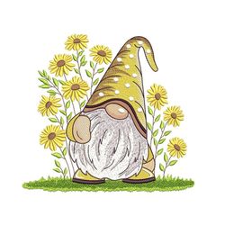 Sunflower Gnome Embroidery Design, 3 sizes, Instant Download
