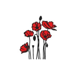 Poppies embroidery design, Flower machine embroidery design, 3 sizes, Instant download