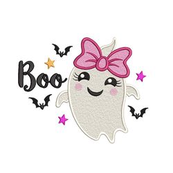 boo machine embroidery design, ghost baby girl embroidery file, 3 sizes, instant download