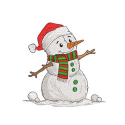 Snowman embroidery design, Christmas embroidery file, 4 sizes, Instant download