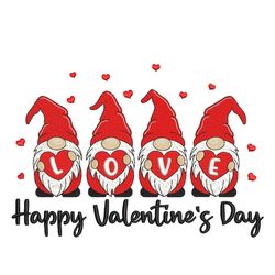Valentine Gnomes Embroidery Design, Happy Valentine's Day Embroidery File, 3 sizes, Instant Download