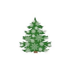 Christmas Tree With Snowflakes Machine Embroidery Design, 4 sizes, Instant Download