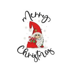 Merry Christmas Gnome Embroidery Design, 3 sizes, Instant Download