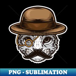 cute cat with mustache and hat - high-quality png sublimation download - capture imagination with every detail