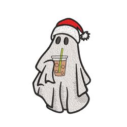 Christmas Ghost Embroidery Design, Ghost with Iced Coffee Machine Embroidery Design, 4 sizes