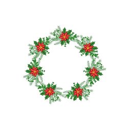 Poinsettia Wreath Machine Embroidery Design, Christmas Embroidery Design, 5 sizes, Instant Download