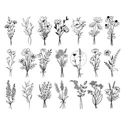 Bouquet SVG, Wildflowers svg, floral svg, flower meadow svg, doodle flower svg, flower svg, Flower Svg Bundle, floral fr
