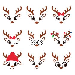 Christmas Reindeer Faces SVG PNG Bundle, Girl Reindeer SVG, Boy Reindeer Svg, Cute Reindeer Face Svg Cricut, Mega Christ