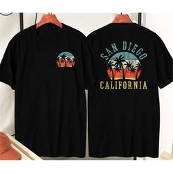 San Diego City Palm Tree 2 Side Vintage Black Shirt, San Diego California Retro TShirt