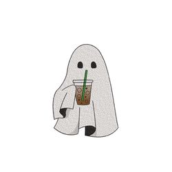 Ghost with Iced Coffee Embroidery Design, Halloween Embroidery Design, 3 sizes, Instant Download