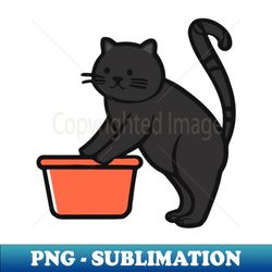 cute fatty black cat sitting on its litter box - decorative sublimation png file - defying the norms