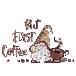 Coffee Gnome Embroidery Design, 3 sizes, Instant Download