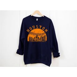 Houston Baseball Team Vintage Cityscape Navy Sweatshirt, Houston Baseball Retro Sweatshirt, American Baseball Vintage Sh