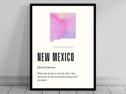 Funny New Mexico Definition Print  New Mexico Poster  Minimalist State Map  Watercolor State Silhouette  Modern Travel