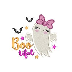 bootiful machine embroidery design, ghost baby girl embroidery file, 3 sizes, instant download