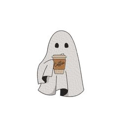 Ghost with Coffee Embroidery Design, Halloween Embroidery Design, 3 sizes, Instant Download