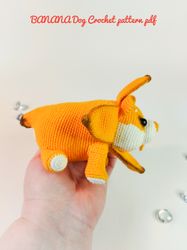 PDF crochet pattern Banana dog in english. Crochet banana doggie. Banana Dog toy soft statue DIY. Amigurumi Banana dog