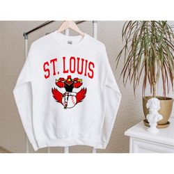 St. Louis Baseball Cute Mascot Vintage White Sweatshirt, St. Louis Baseball Team Retro Sweatshirt, Baseball Lovers Sweat
