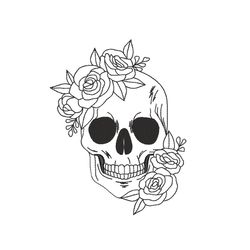 Skull with Flowers Embroidery Design, 5 sizes, Instant Download
