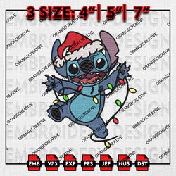 Santa Stitch W Christmas Light Embroidery files, Christmas Emb Designs, Disney Machine Embroidery File, Digital Download
