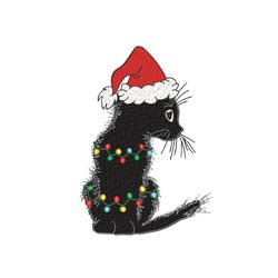 Christmas Cat Embroidery Design, Merry Christmas Machine Embroidery Design, 3 sizes, Instant download