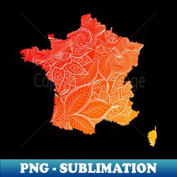 Colorful mandala art map of France with text in red and orange - Premium Sublimation Digital Download - Add a Festive Touch to Every Day