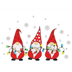 Christmas Gnomes Embroidery Design, Christmas Lights Embroidery File, 4 sizes, Instant Download