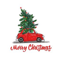 Merry Christmas Embroidery Design, Christmas Car with Tree Embroidery File, 5 sizes, Instant Download