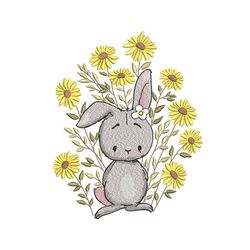 Bunny with Sunflowers Embroidery Design, 3 sizes, Instant Download