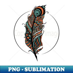 Colorful tribal peacock feather Boho minimalist cottagecore aesthetic muted colors - PNG Transparent Sublimation File - Unleash Your Inner Rebellion