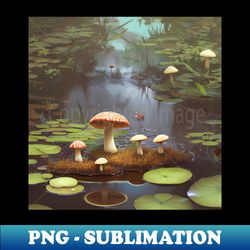 mushroom pond landscape - decorative sublimation png file - perfect for sublimation mastery