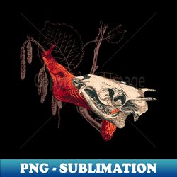 Enigmatic Escargots Spooky Art Print Featuring Red Snail Donning Tufted Deer Skull Shell - PNG Sublimation Digital Download - Add a Festive Touch to Every Day