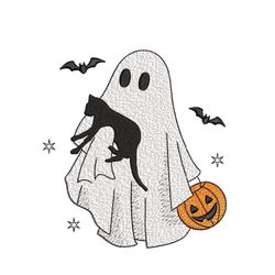 Ghost with Cat Embroidery Design, Halloween Embroidery Design, 3 sizes, Instant Download