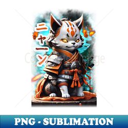 Samurai Cat 02 - PNG Transparent Digital Download File for Sublimation - Stunning Sublimation Graphics