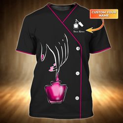 Stylish Personalized 3D Nail Technician Shirt: Custom Manicurist Gift in Tad Black Pink - Trendy & Unique