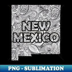 Mandala art map of New Mexico with text in white - Premium PNG Sublimation File - Vibrant and Eye-Catching Typography