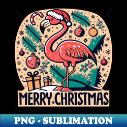 cute flamingo wearing a christmas hat and surrounded by christmas things - Signature Sublimation PNG File - Fashionable and Fearless