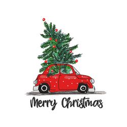 Christmas Tree Embroidery Design, Vintage Car Embroidery File, 4 sizes, Instant Download