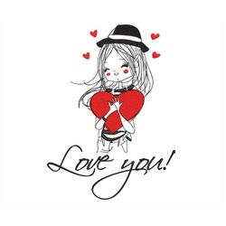 Girl with a Heart Embroidery Design, Love You Embroidery File, 3 sizes, Instant Download