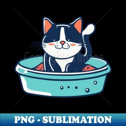 cute and smiley black cat sitting in its cat litter box - elegant sublimation png download - capture imagination with every detail
